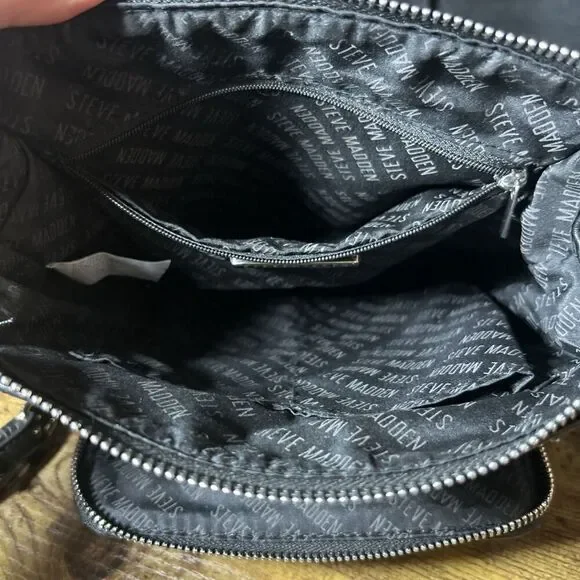 Steve Madden Black Faux Leather Crossbody Bag Purse Handbag Pocketbook W/Chain - Picture 8 of 14